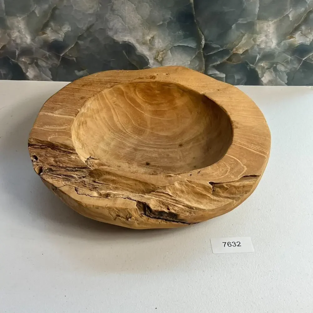 Live Edge Brown Wooden Decorative Bowl Free Form Unsigned Rustic Decor 12.5 